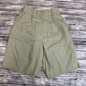 H&M Women's Casual Linen Blend Shorts 2 Natural Tan Oatmeal Elastic Waist Zipper